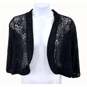 Black Floral Lace Open-Front Cardi Shrug by Lennie for Nina Leonard 2X
